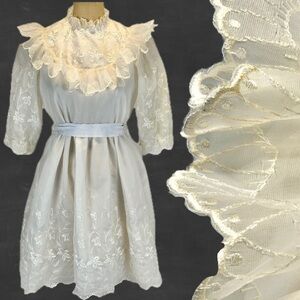 VINTAGE chiffon taffeta ruffle lace dress embroidered floral flower girl wedding